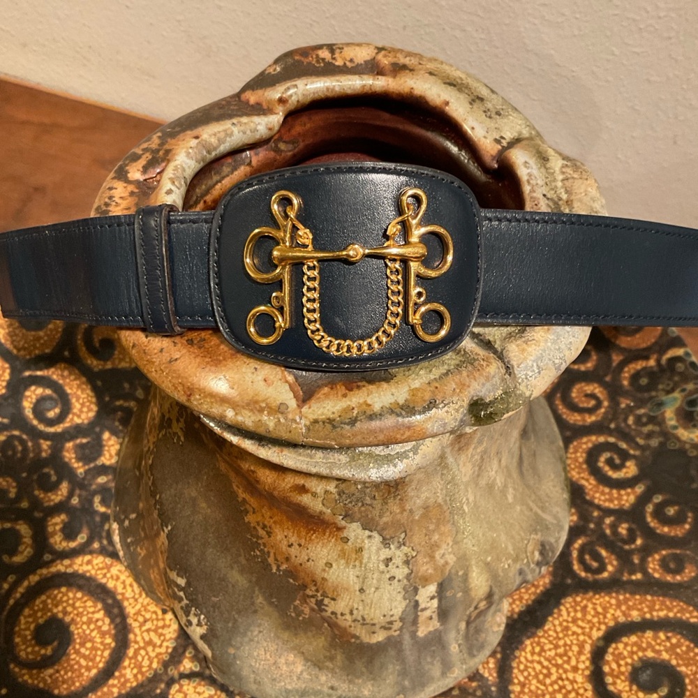 Vintage Hermès deep navy blue leather belt - Picture 2 of 14